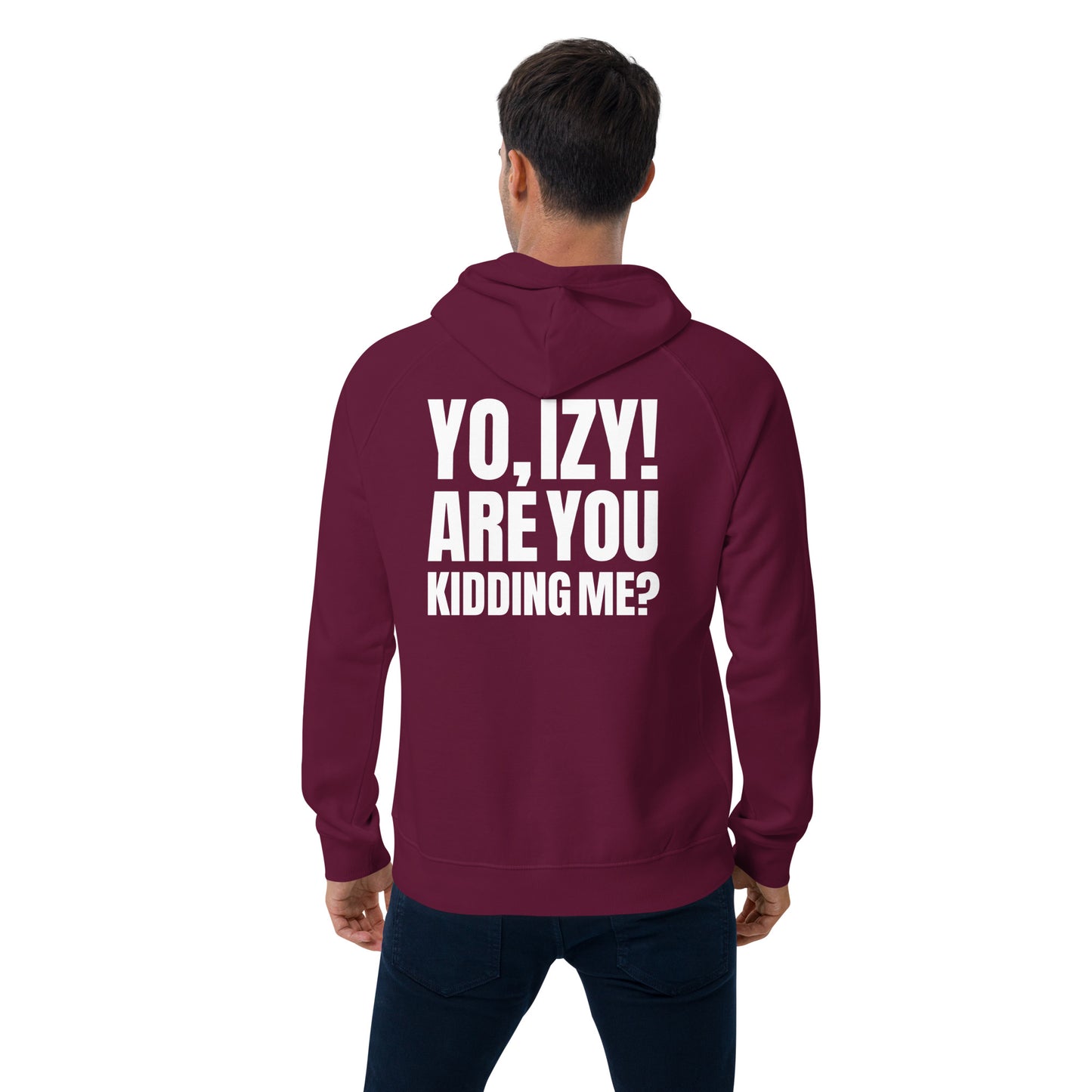 Unisex “Yo,Izy!” eco raglan hoodie