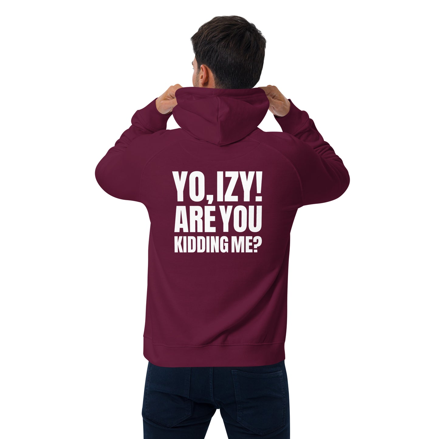 Unisex “Yo,Izy!” eco raglan hoodie
